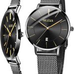 OLEVS Women's Watch Luxury Dress Rose Gold Women Slim Thin Lightweight Watch Stainless Steel Mesh Watches Fashion Waterproof Ladies Wrist Watch Black White Blue Face,Adjustable Bracelet